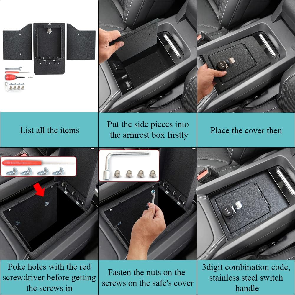 BestEvMod Compatible with Mach-E Center Console Safe LockBox Storage Interior Organizer 3 Digit Combo Lock privacy protection Compatible with Mustang Mach E Accessories 2021-2024 NOT fit 2025