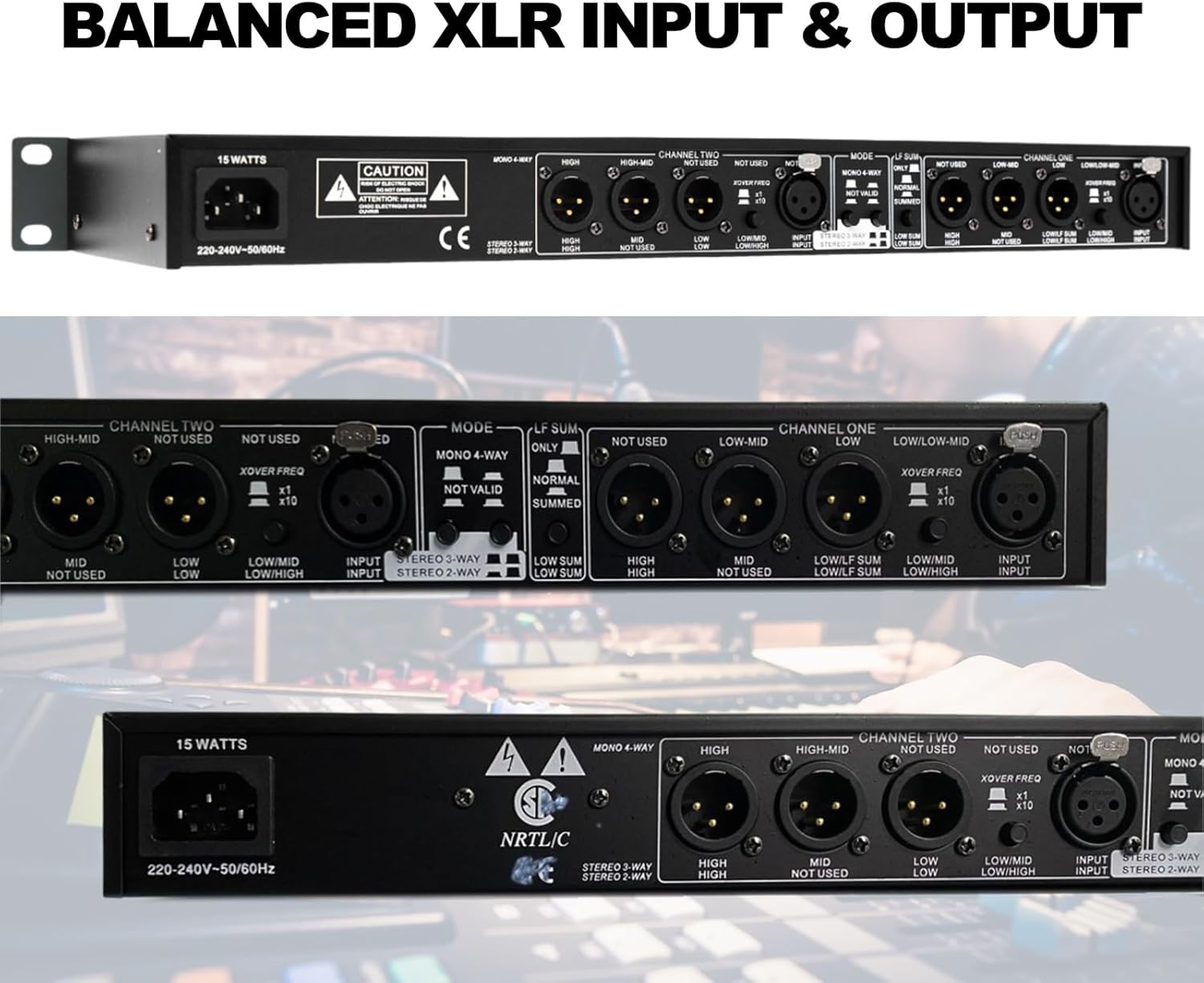 Professional Audio Crossover, 2-Way 3-Way Stereo 4 Way Mono Crossover Audio Sound Processing Crossover for PA System Stage Performance, XLR Input Output and Subwoofer (234XL)