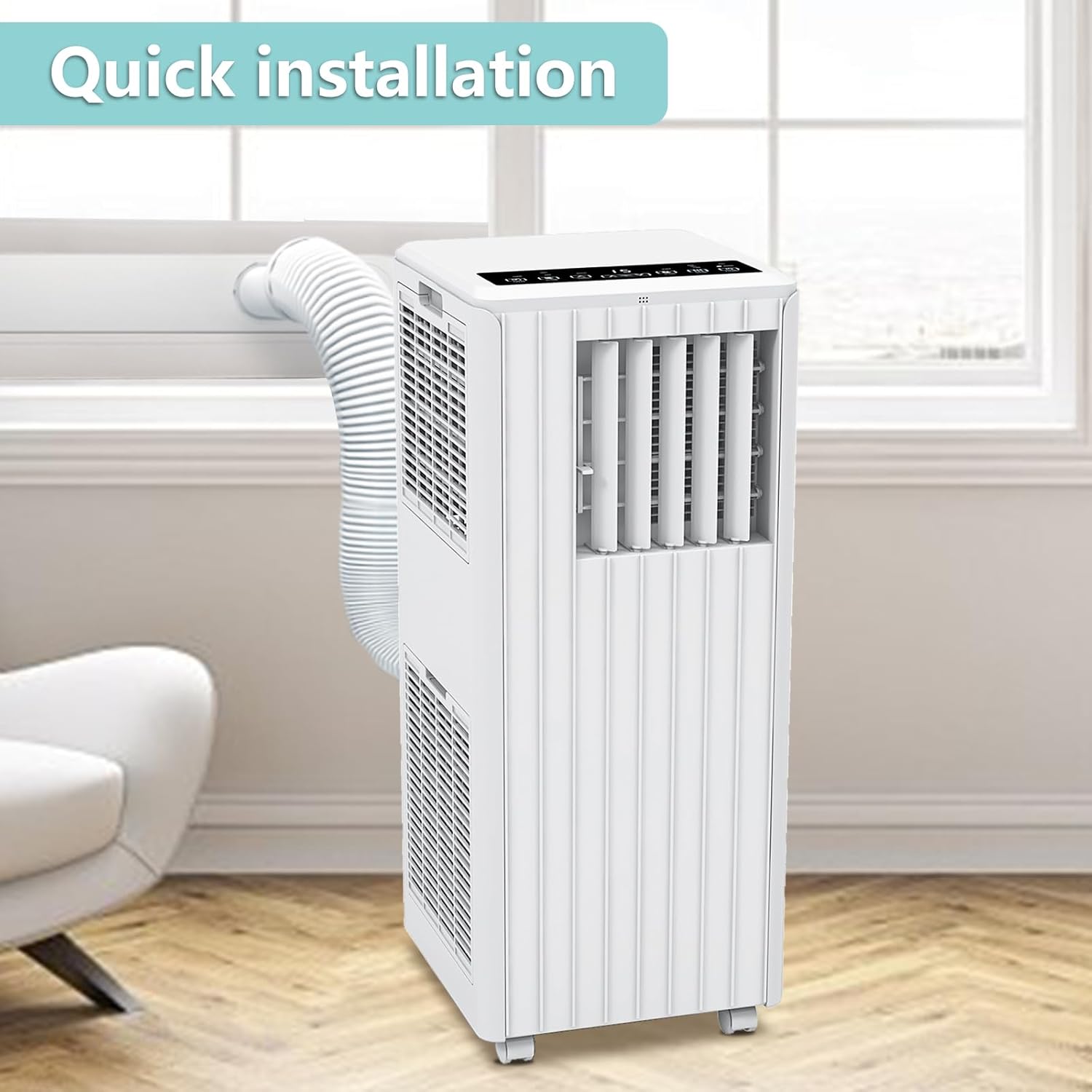 8,000 BTU Portable Air Conditioner – 3-in-1 Cooling, Dehumidifier & Fan for Rooms Up to 350 sq.ft. Quiet Energy-Saving Sleep Mode, 24-Hour Timer, Remote & Overheat Protection – Includes AC Window Unit