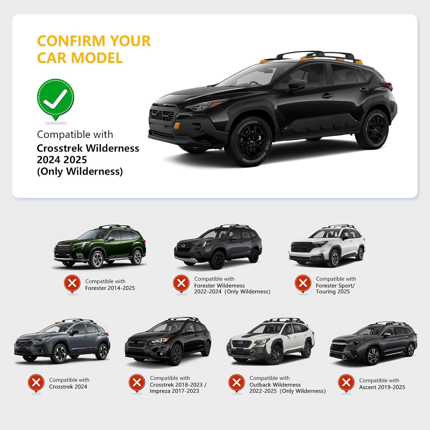 Roof Rack Cross Bars Compatible with Subaru Crosstrek Wilderness 2024-2026, Adjustable Aluminum Heavy Duty 300 LBS Anti-Theft Lock Cargo Carrier Rooftop Crossbar Accessories for Bike,Snowboard,Luggage