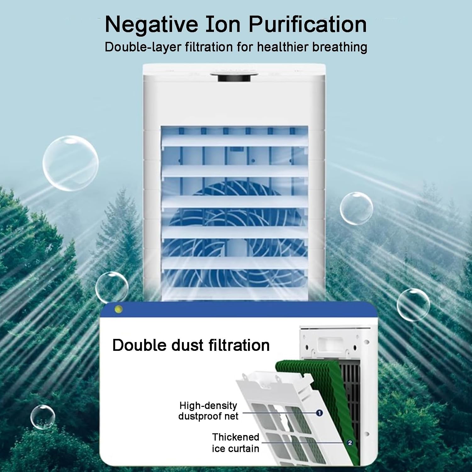 Evaporative Cooler, Portable Air Conditioners, can be Scheduled, with Handle, 3 Speeds, with Ice Curtain and 4L/2bal Water Tank, for Home Office