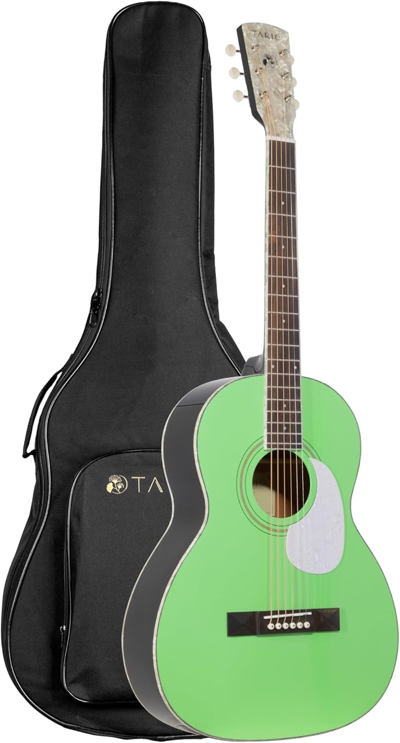 TARIO 38'' Acoustic Guitar parlor guitar Solid Spruce Top Mahogany Back and Sides Okoume Neck mint green