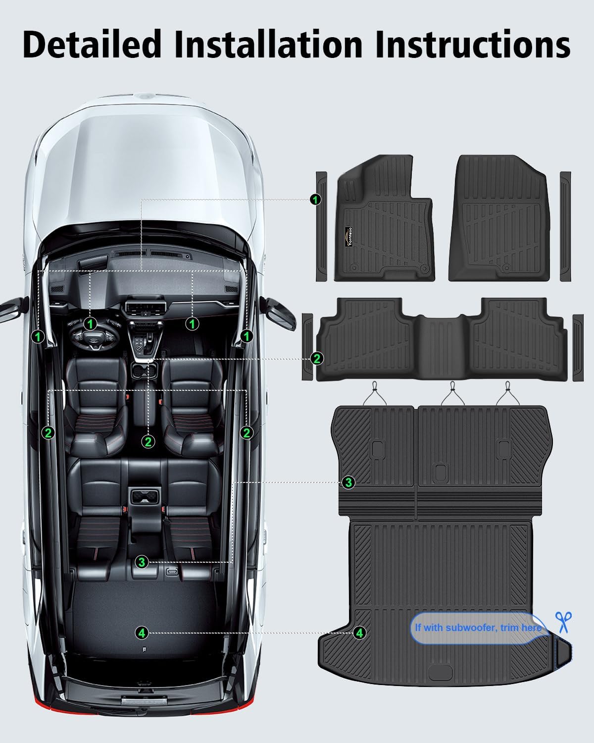 Floor Mats Custom for Hyundai Tucson 2022-2025 2026 Fuel (Not for Hybrid) Trunk Mat with Backrest Mat All Weather TPE Full Set Liners Cargo Protector & Door Sill Guards for Tucson Accessories, Black