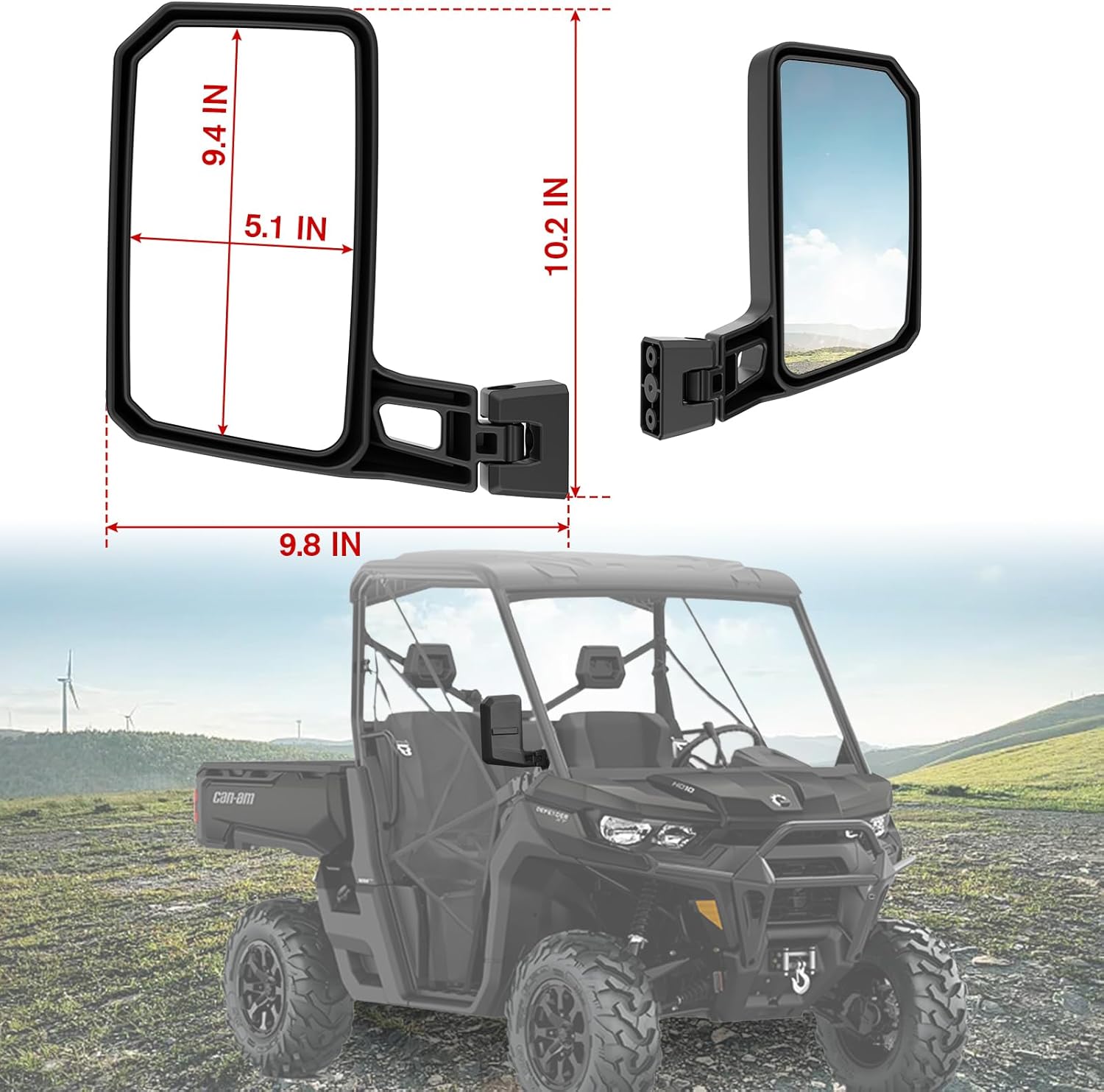 Side Mirrors for Can-Am Defender, Adjustable Side Rearview Mirror for Can-Am Defender HD5 HD7 HD8 HD9 HD10 2016-2025 Accessories, Fit with No Door & Half Door & Full Door, Replace #715008100