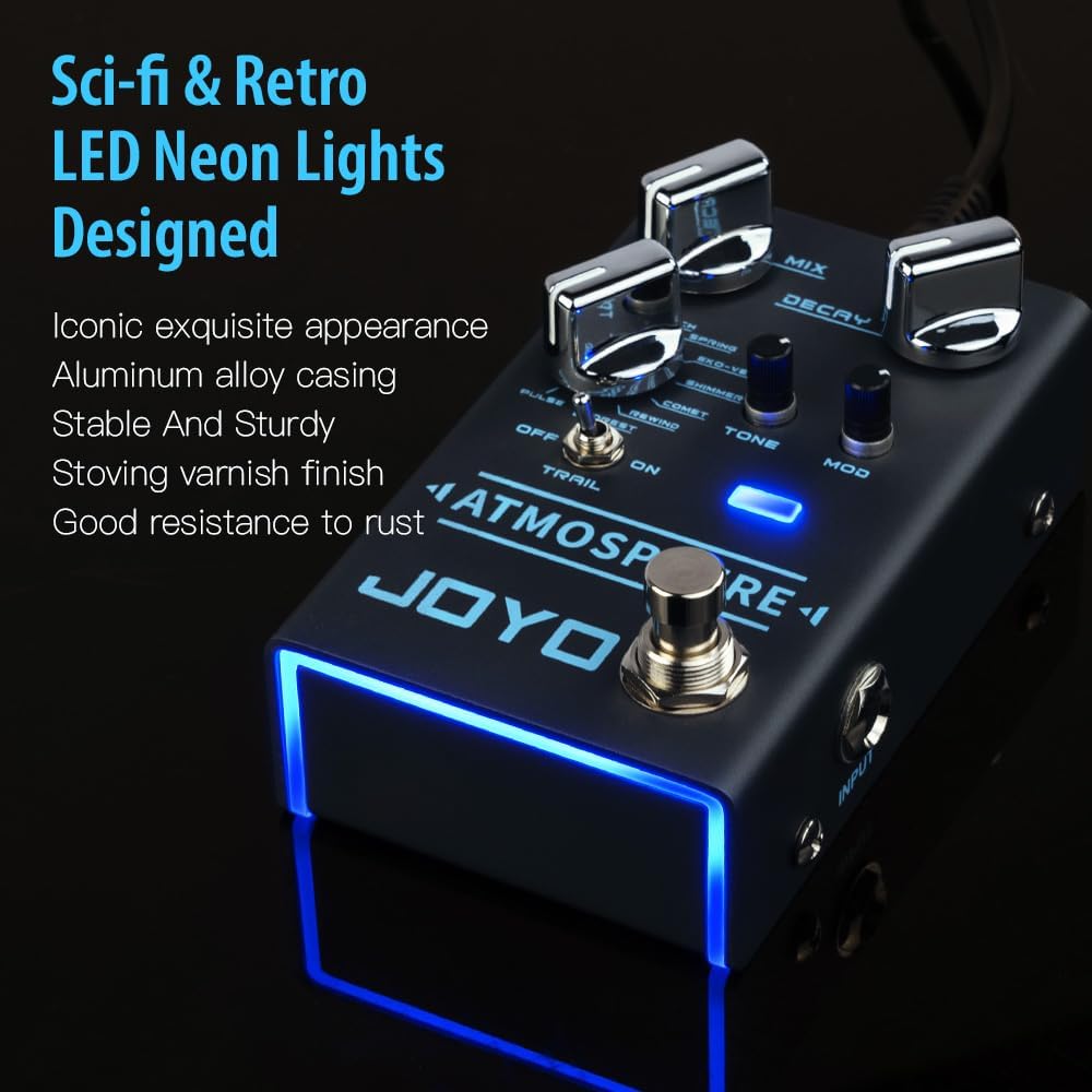 JOYO Reverb Pedal 9 Digital Reverb Types with Modulation and Trail Function for Electric Guitar Effect (Atmosphere R-14)