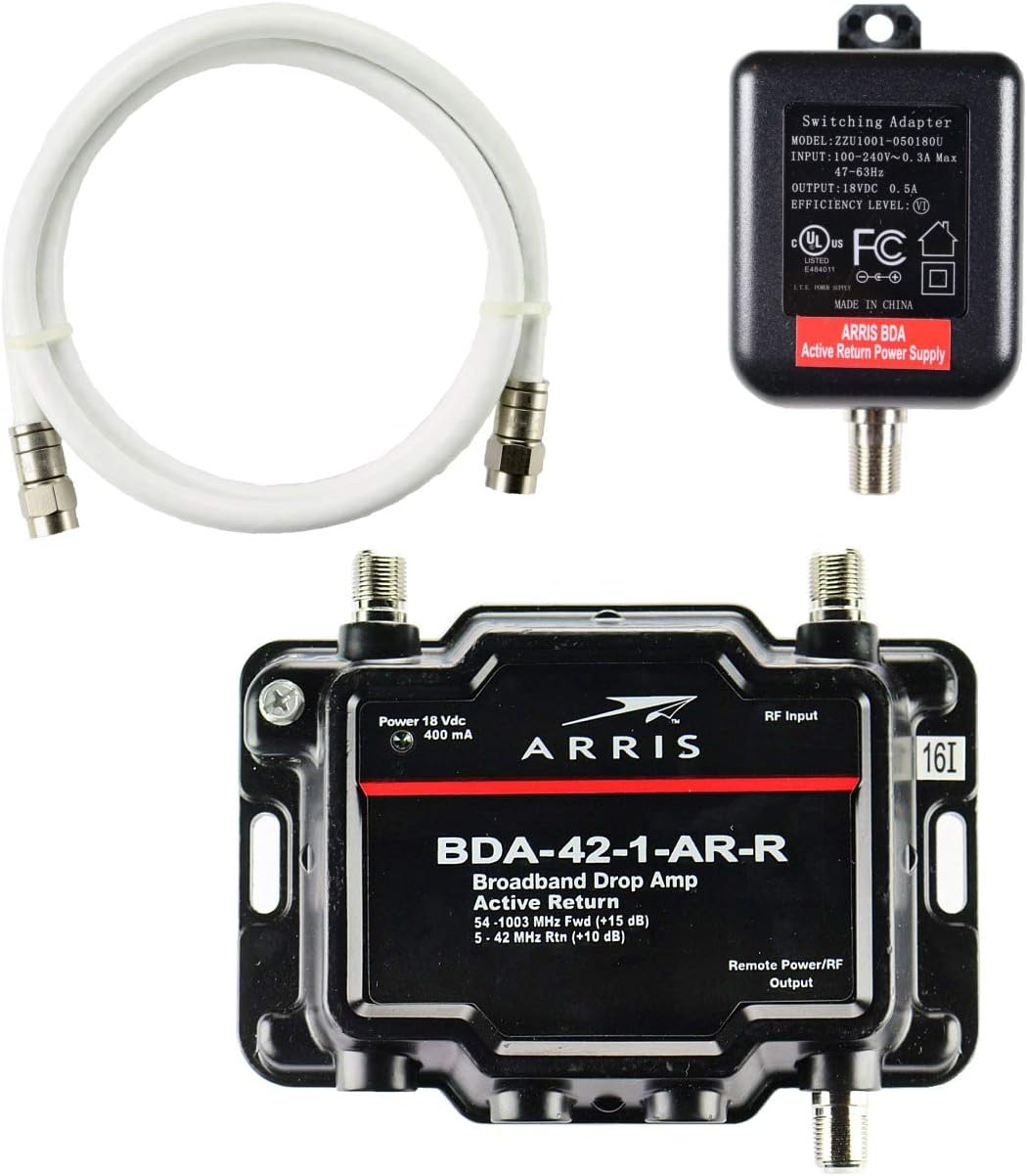 Arris 1-Port Cable, Modem, TV, OTA, HDTV Amplifier Signal Booster with Active Return and Coax Cable Kit