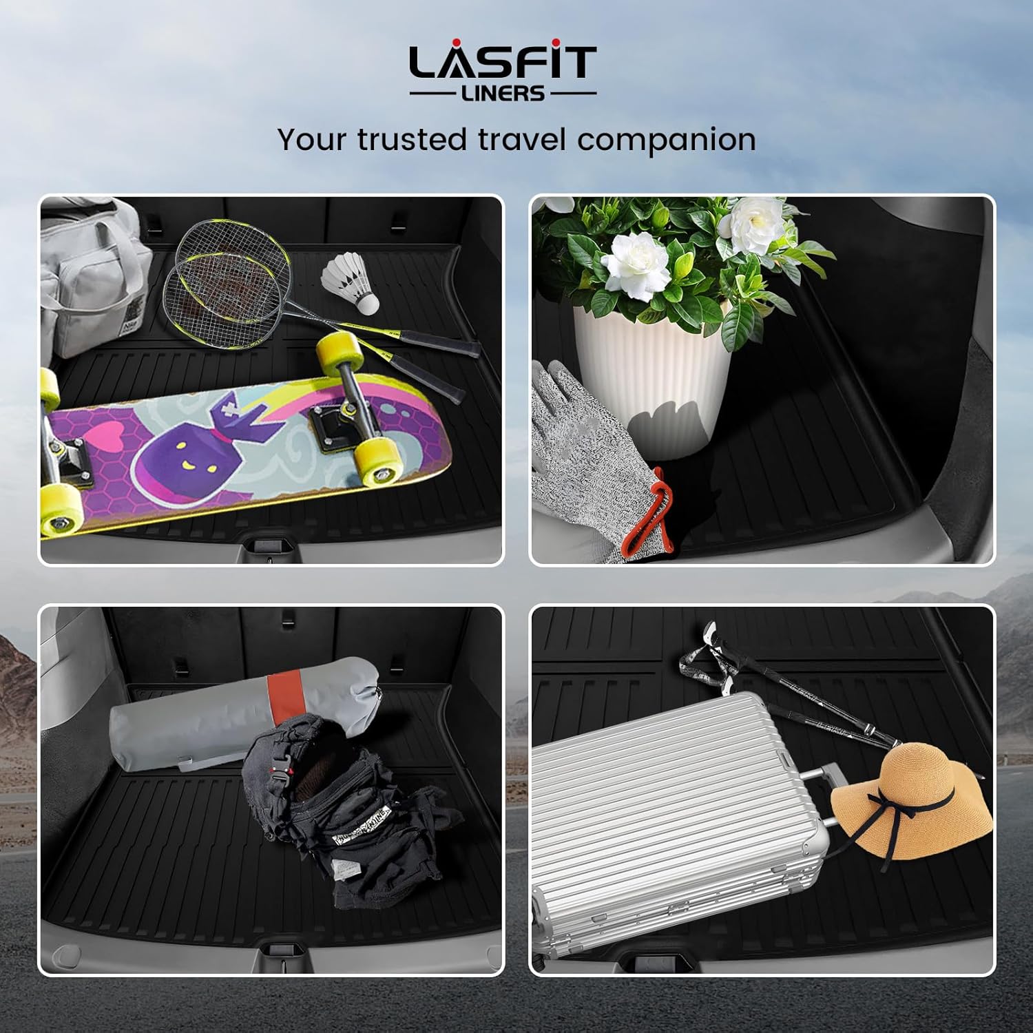 LASFIT Trunk Mats for Tesla Model Y Juniper 2025/2026 Cargo Liners Car Accessories, Custom Fit TPE All Weather Trunk Liners Frunk Rear Sub Trunk Mats Set 4PCS