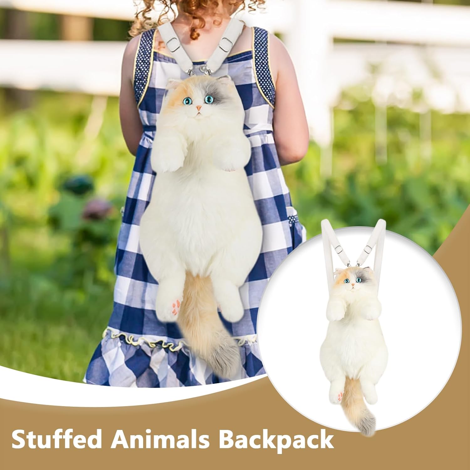 Stuffed Realistic Cat Plush Backpack – Handmade Wool Soft Texture | Simulation Cat Shaped Bag Cute Carry Pack | Lightweight Fashion Storage Accessory For School Travel Cosplay And D