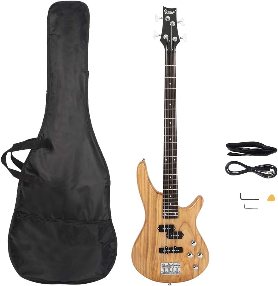 Full Size Electric Bass Guitar, Beginner Starter,Electric Guitar Beginner Kit, Full Size Electric Guitar 4 String for Starter, Electric Guitar, Beginner Guitar, GIB Electric Bass Guitar - Burlywood