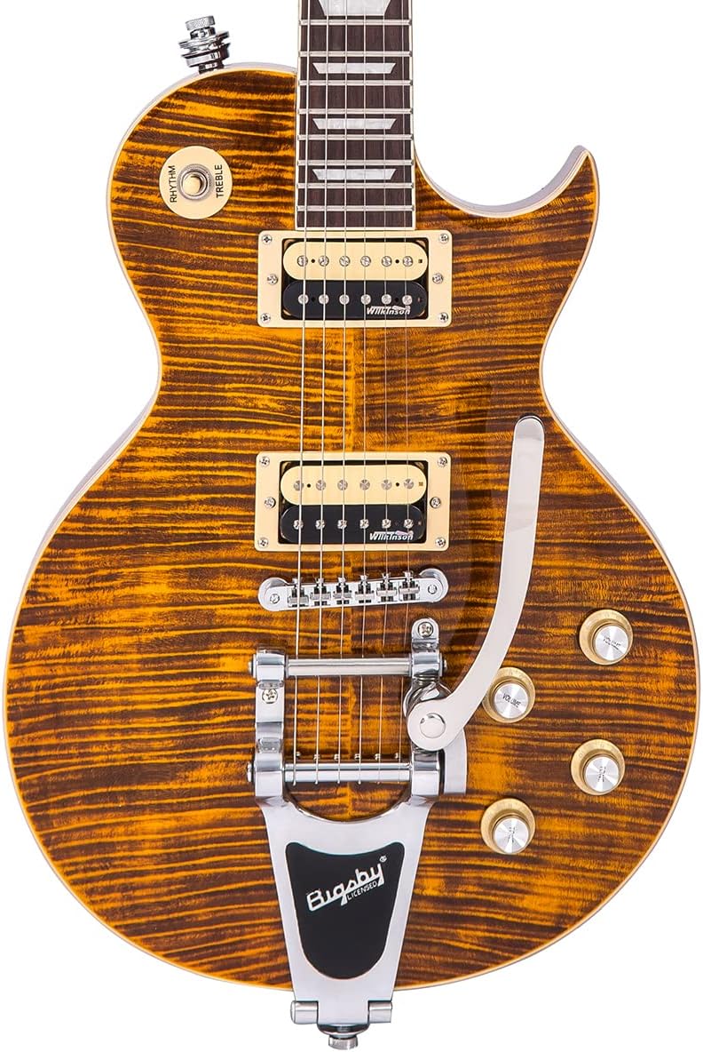 Vintage Reissued Series V100AMB Electric Guitar, Flamed Amber W/ Bigsby