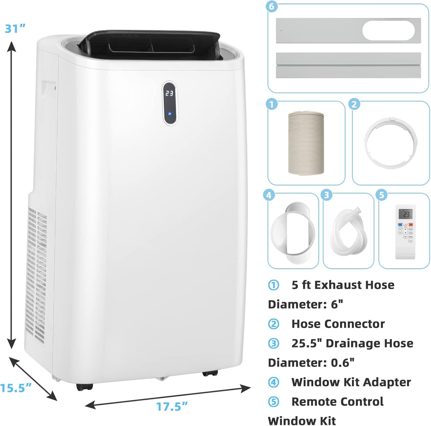 LDAILY 4-in-1 Portable Air Conditioner w/Remote Control, 12000 BTU AC Unit w/Cool, Heat, Fan, Dry & Sleep Mode, Smart Phone Control, Cools Up to 450 sq.ft, Air Cooler w/Window Kit (12000 BTU)