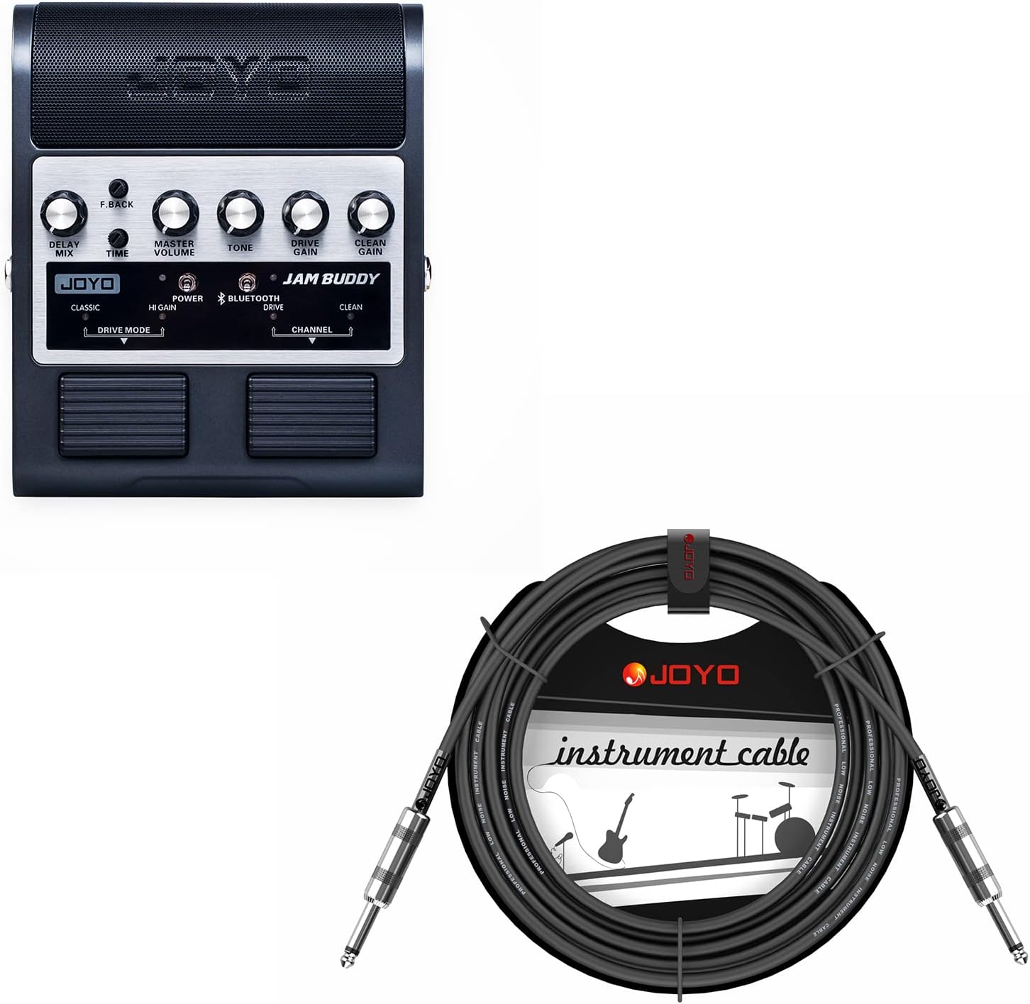 JOYO JAM Buddy Practice Amp Pedal All-in-One Bundle with CM-04 Musical Instrument Mono 6.35mm Audio Cable Straight-to-Straight