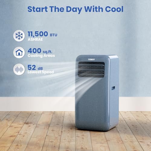 TOSOT 11,500 BTU (8,000 BTU SACC) Portable Air Conditioner WiFi Control, 3-in-1 Portable AC, Dehumidifier, Fan for Large Rooms Up to 400 sq ft, Easy Installation, AOMI Series, Steel Blue