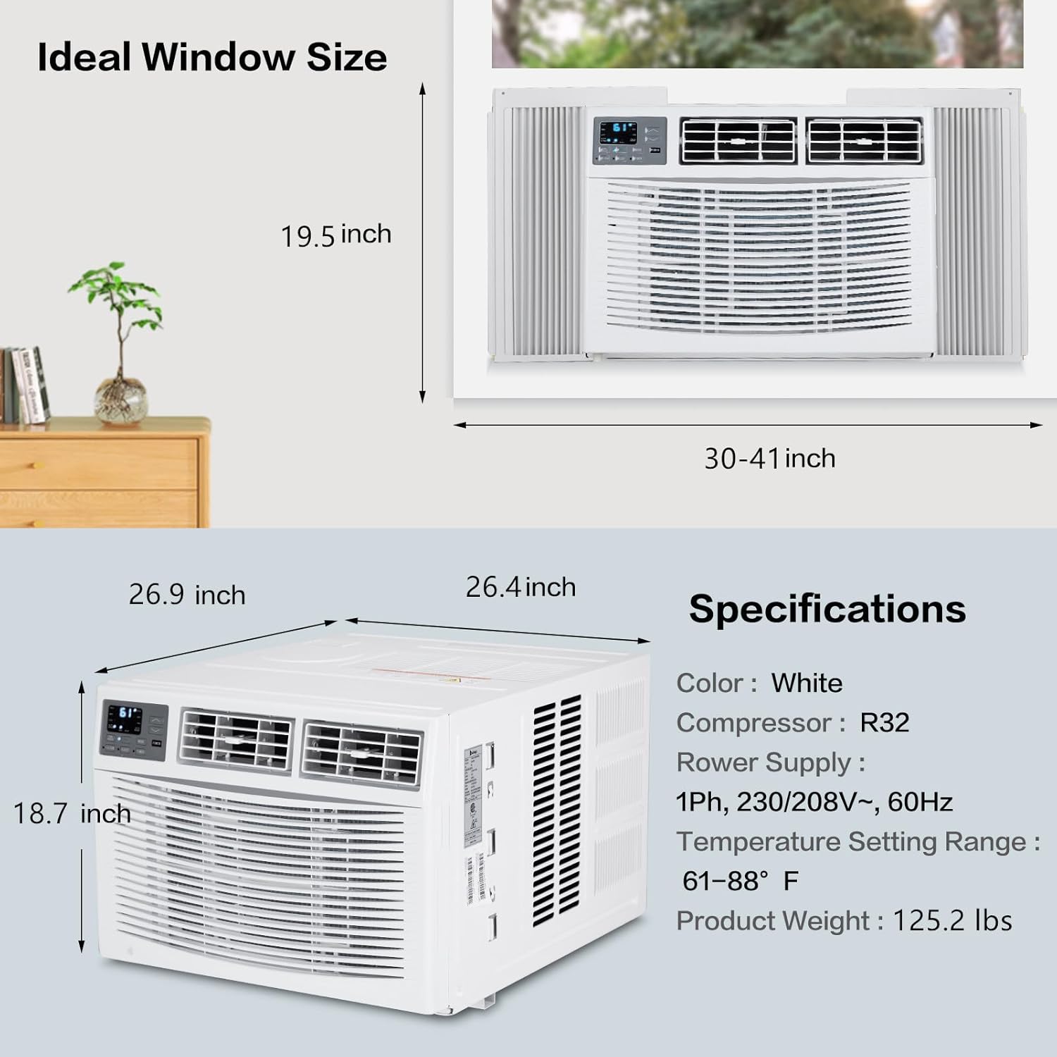 ROVSUN 23200 BTU Air Conditioner Window Unit with Heat, 4-in-1 Window AC Unit Cooler, Heater, Dehumidifier & Fan with Timer, Remote Control & Installation Kit for Rooms up to 1500 Sq. Ft, 208/230V