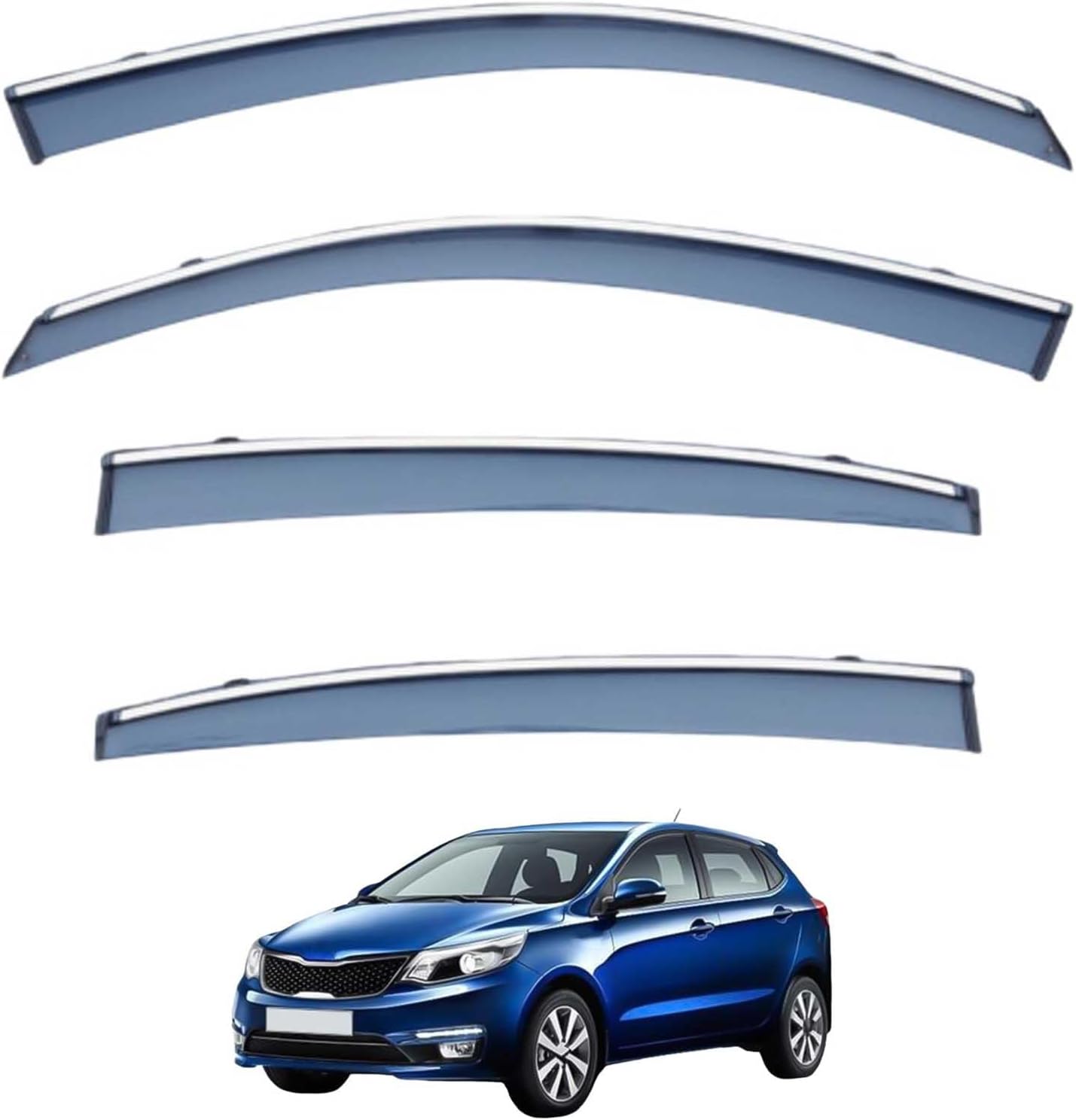 Window Deflectors for Kia K2 Hatchback MK3-QB 2011-2016, Sun Rain Guard Window Visors Vent Shades with Bright Stripes Car Accessories