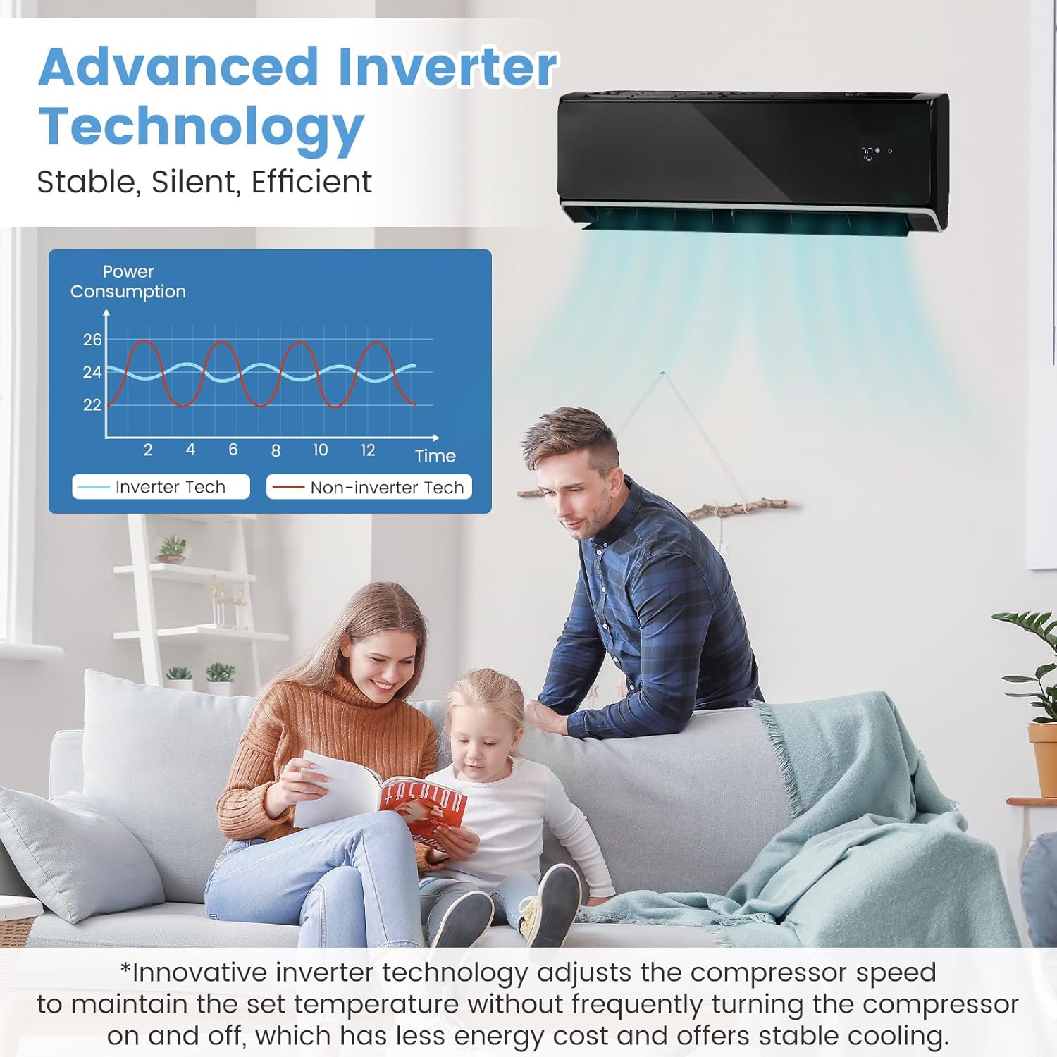 DORTALA 12000 BTU Mini Split Air Conditioner & Heater, Wifi Enabled 22 SEER2 208-230V Pre-Charged Inverter Heat Pump System, Wall Mounted Ductless AC Unit with Control & Installation Kit, Black