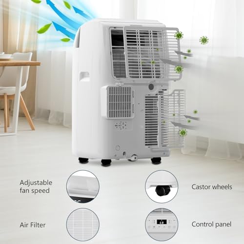10,000 BTU Portable Air Conditioner, 3-in-1 Cooling, Dehumidifier & Fan for Rooms up to 450 Sq.Ft, Includes Window Kit & Remote