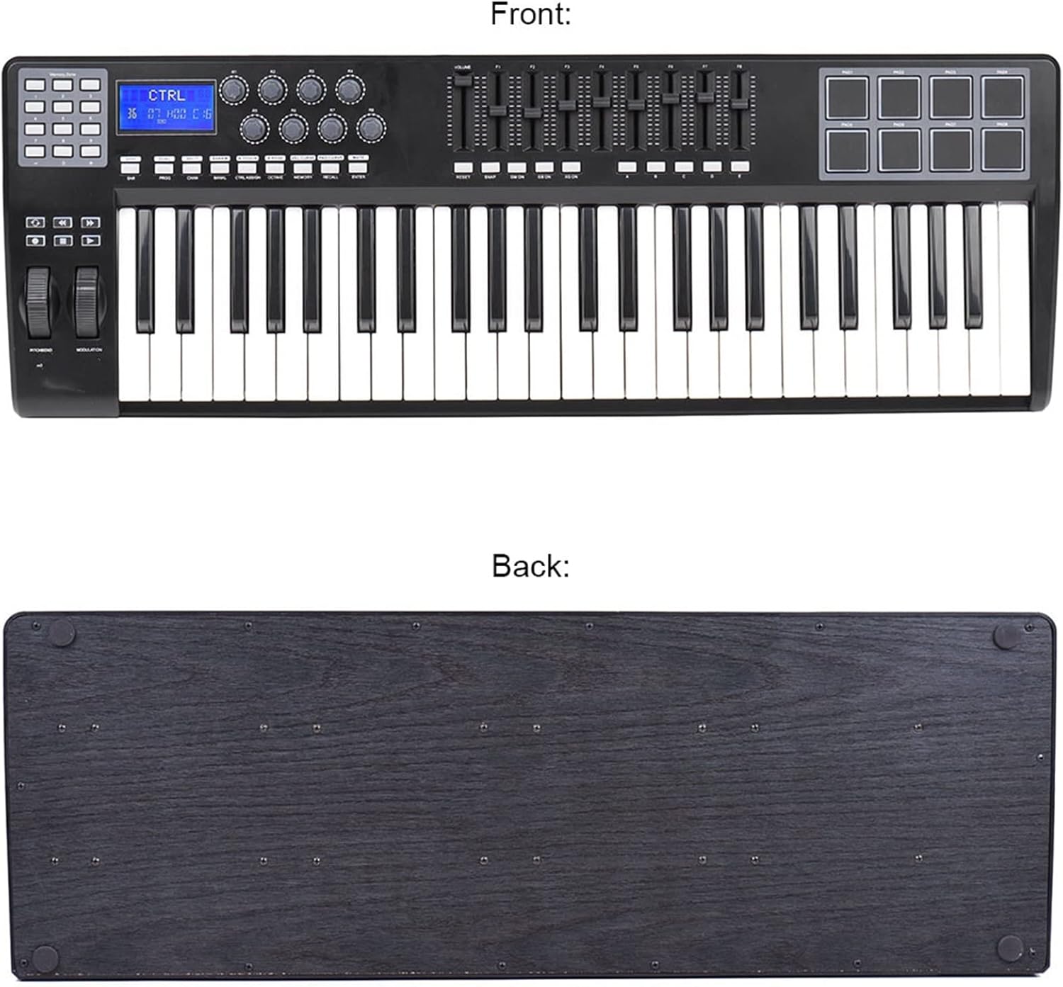 49-Key MIDI Keyboard Controller with USB, Velocity Sensitive Keys, 8 Drum Pads, Includes USB Cable