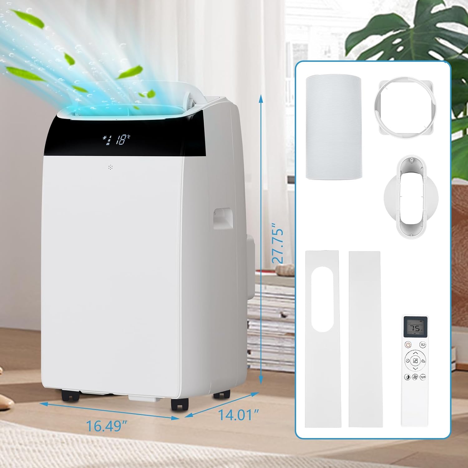 14,000 Btu Portable Air Conditioner, 3 in 1 Air Conditioner with Dehumidifier & Fan Modes, Energy-Efficient, Ultra-Quiet AC Unit with Remote Control & 24H Timer,White