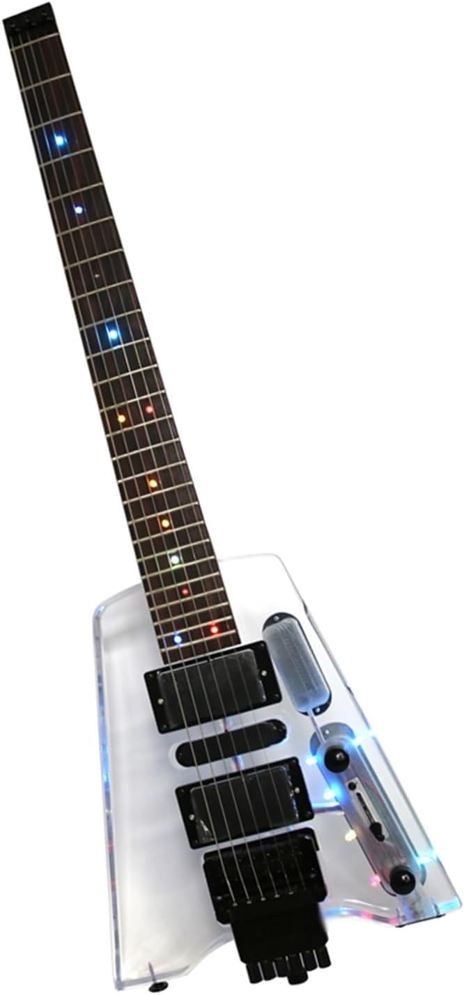 Headless Portable Travel Acrylic Mini Electric Guitar with Tremolo Bridge and HHS Pickup Professional Headless Guitar