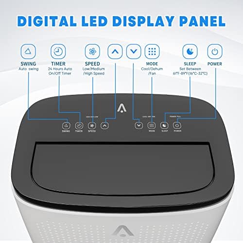 Portable Air Conditioners, 14000BTU Air Cooler with Drying, Fan, Sleep Mode, 3 Speeds, 24H Timer Function, Remote Control, Cools Room up to 750 Sq. ft, Air Cooling Fan for Home & Office Use, White