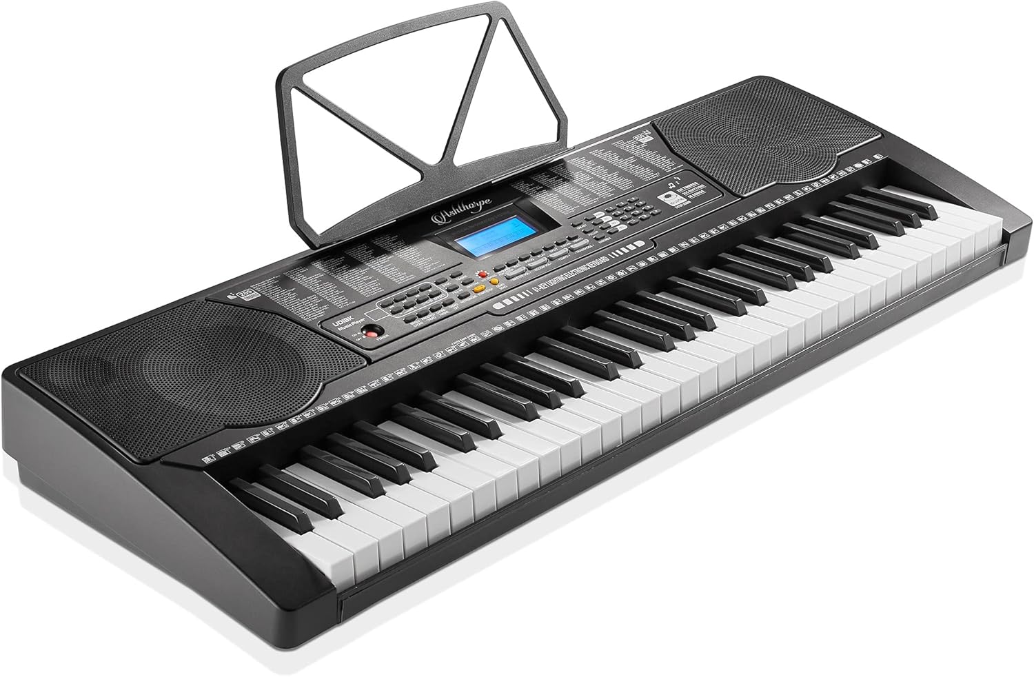 Ashthorpe 61-Key Digital Keyboard Piano with Light Up Keys, Electronic Beginner Piano Kit with Stand, Stool, Headphones, Microphone, and Note Stickers