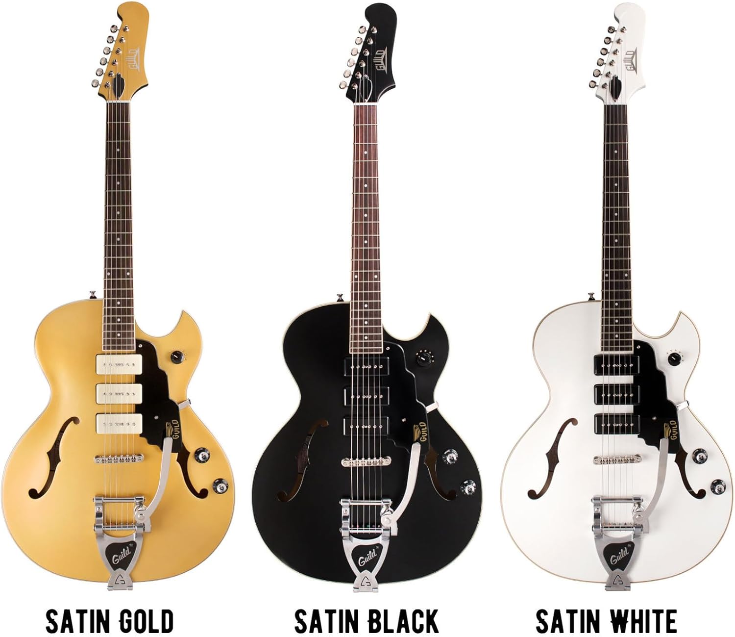 Guild Guitars Starfire I Jet 90 Semi-Hollow Body Electric Guitar, Satin Black, Florentine-Cut, Newark St. Collection