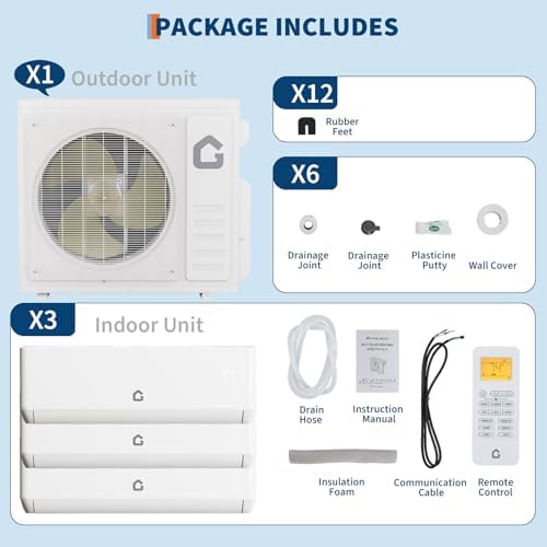 Garvee 24 SEER2 27K BTU 3 Zone Mini Split AC/Heating System, 12000 12000 12000 BTU Tri Zone Mini Split Air Conditioner, Wifi Enabled 208-230V Ductless AC Cool Up to 2250 Sq. Ft