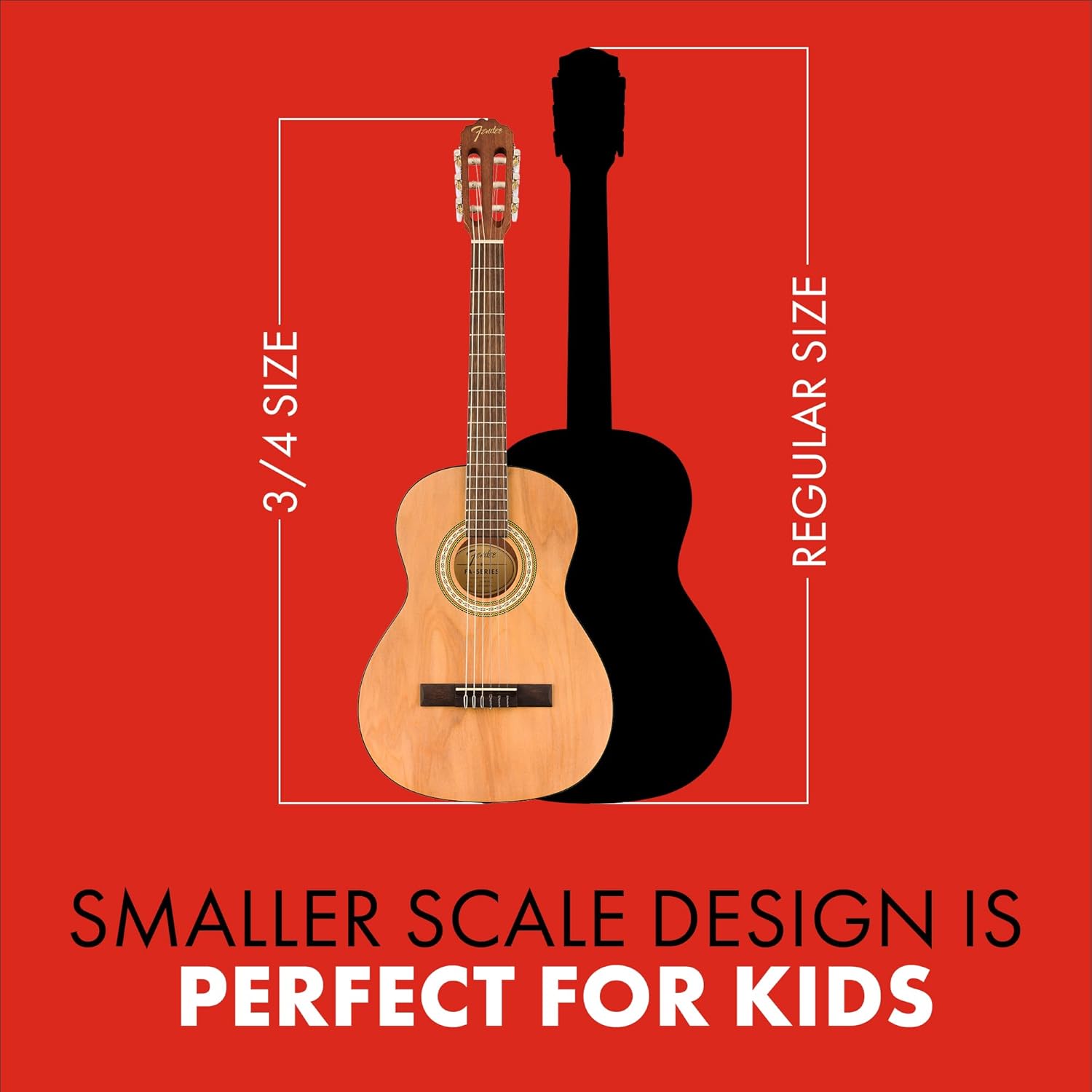 Fender FA-25N 3/4 Size Nylon String Acoustic Guitar, Beginner Guitar, with 2-Year Warranty, Perfect Beginner Guitar for Kids that is Easy on Fingers, Includes 3 Months of Free Lessons, Natural