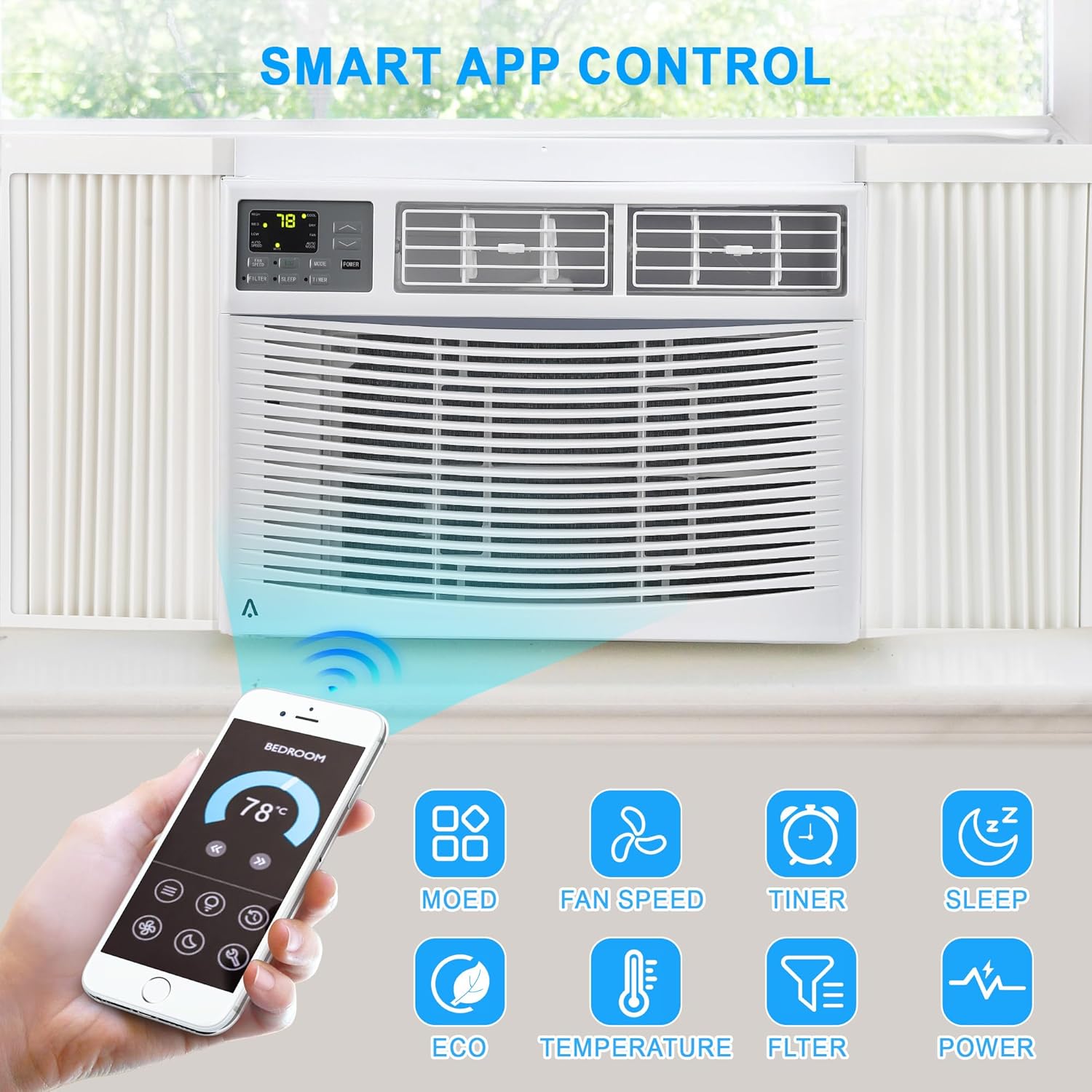 10,000 BTU Smart Window Air Conditioner - Wi-Fi Enabled - Cools 450 Sq.Ft - Ultra Quiet & Energy Efficient - Includes Remote & Easy Install Kit (115v/60Hz)
