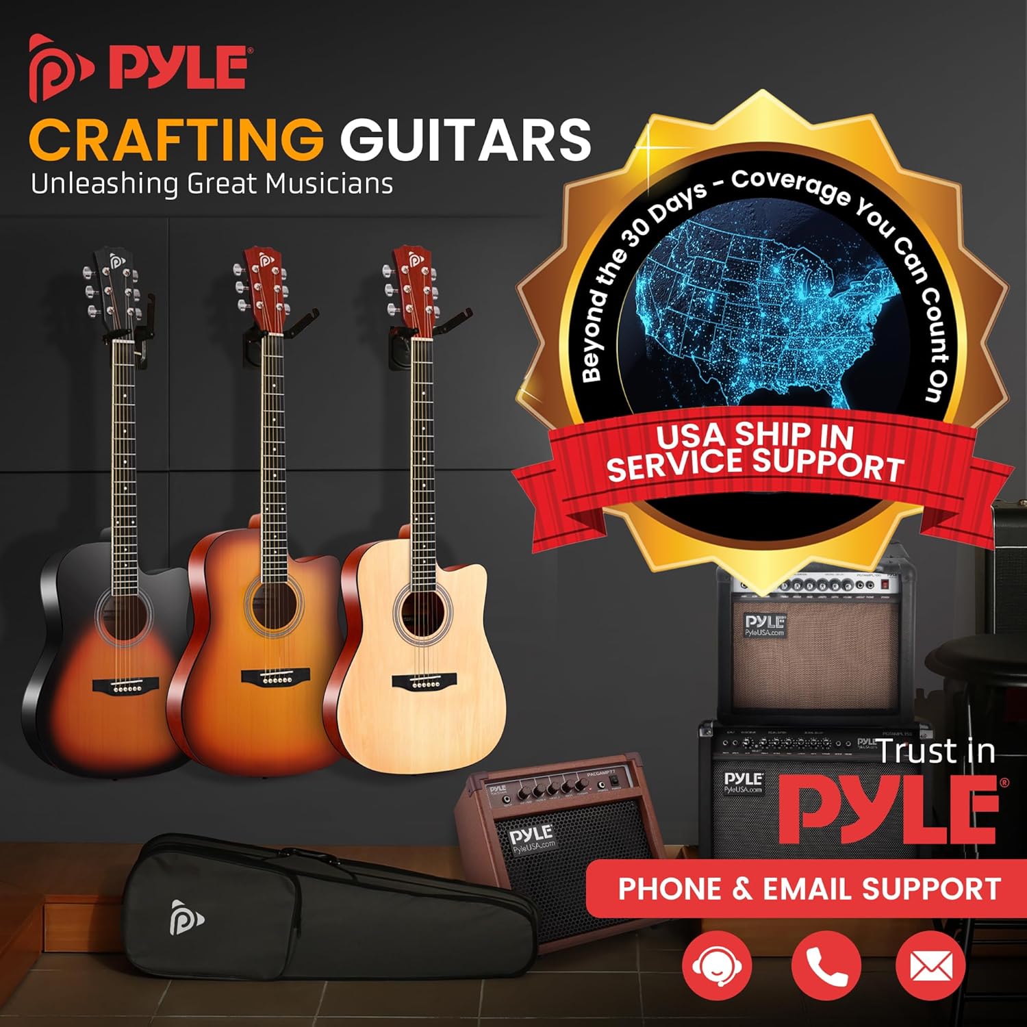 Pyle Steel String Acoustic Guitar Kit, 4/4 Full Size Cutaway All-Wood Guitarra Acustica with Premium Accessory Set and Upgraded Gig Bag, 41