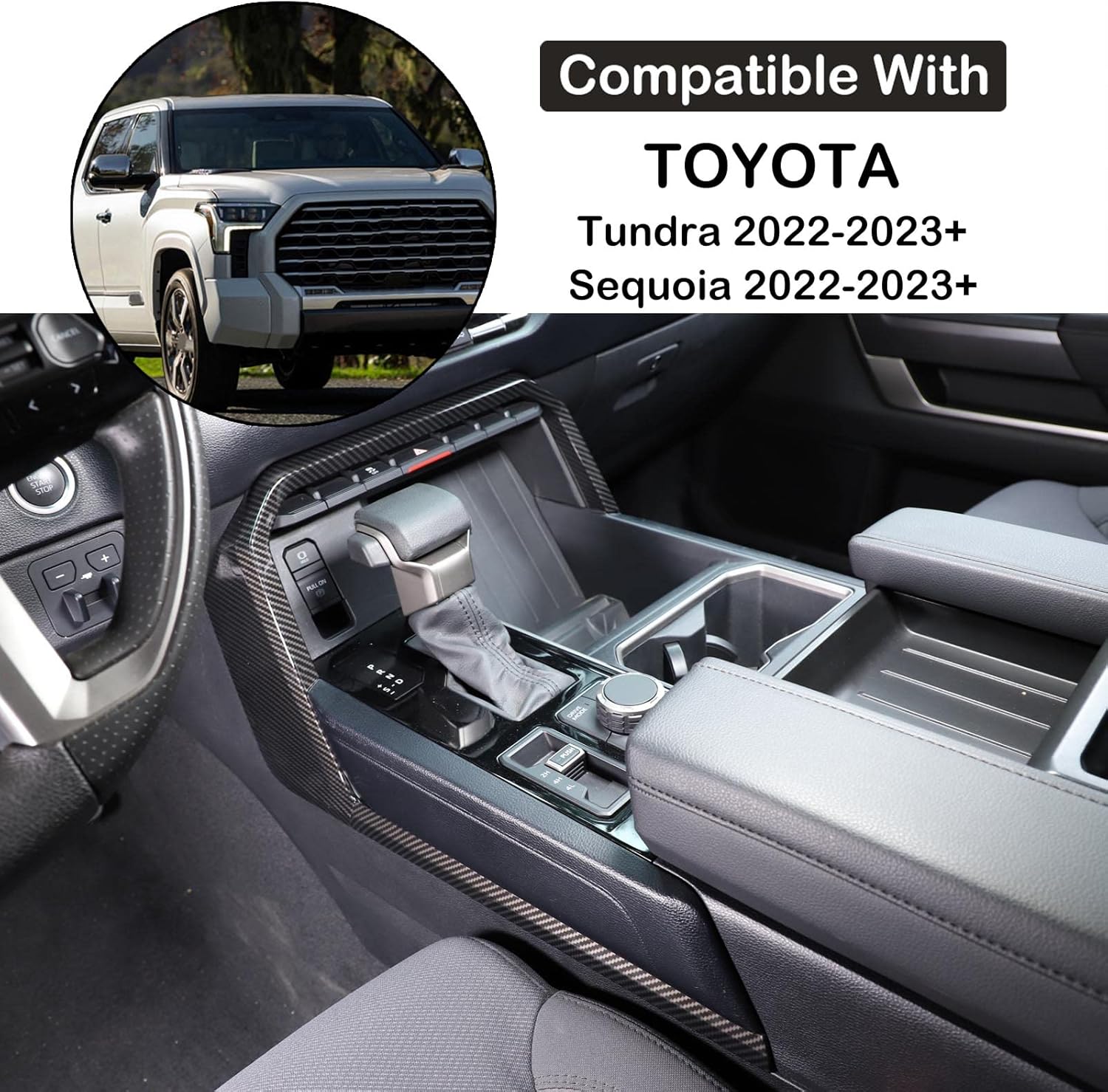 Aunginsy Center Console Gear Box Shift Panel Frame Trim Cover Compatible with Toyota Tundra/Sequoia 2022-2025 Car Central Control Gear Shifter Box Side Panel Protect Strip Decorative Cover Accessories