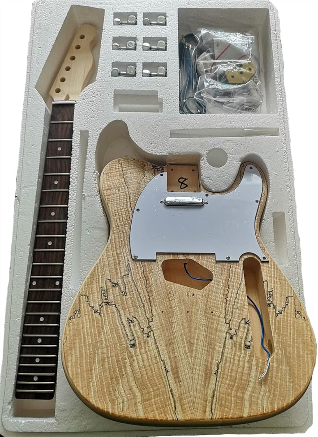 Unfinished Guitar Kit Electric Guitar Making Kit Maple Flame Pattern Electric Guitar Combination Accessories Handmade ​Guitar Body