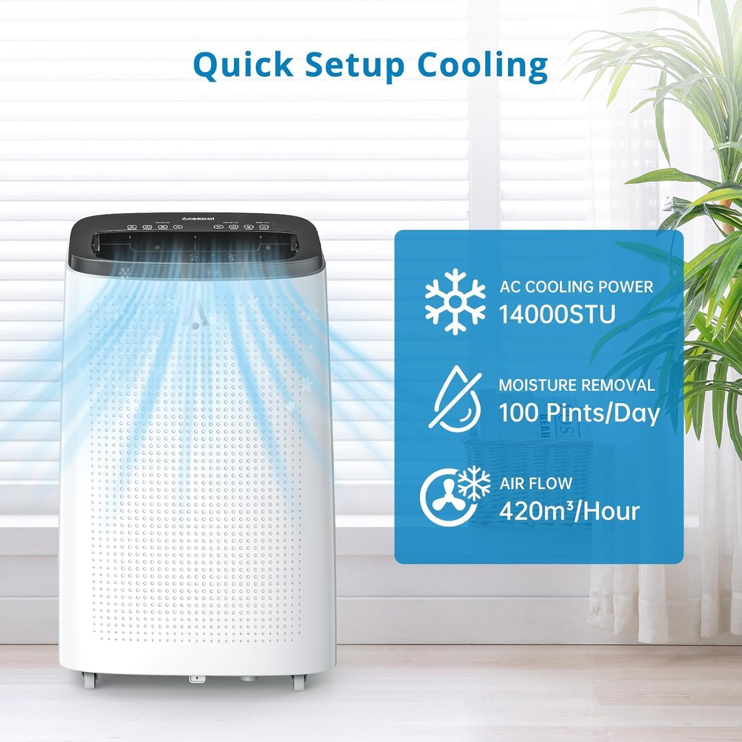 14000 BTU Portable Air Conditioner, Portable AC Unit Cools Up to 750 Sq.Ft, 3-In-1 Ultra Quiet Air Conditioner W/Dehumidifier & Fan, Easy Installation& Energy Efficient