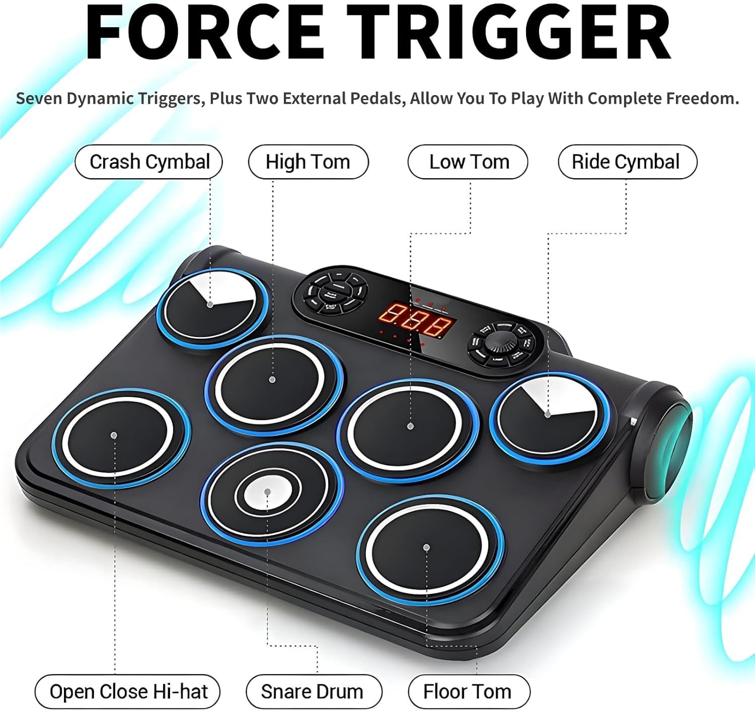 Electronic Drum Set,7-Drum Practice Pad with Headphone Jack, Roll-Up Drum Kit Machine with Built-in Speaker Drum Pedals and Sticks 10 Hours Playtime,Great Christmas for Kids