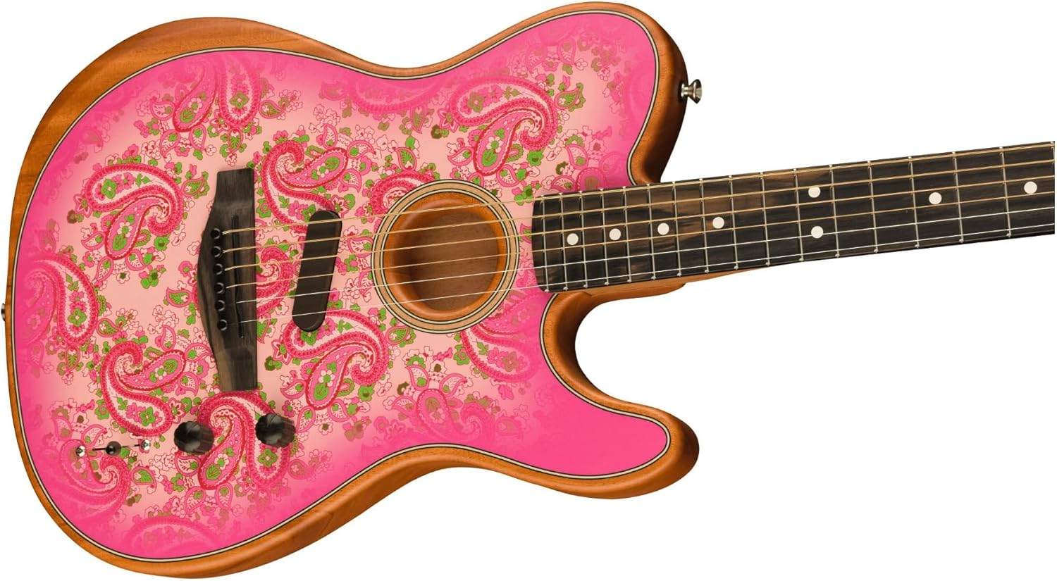 Fender American Acoustasonic FSR Telecaster Acoustic Electric Guitar, Pink Paisley, Ebony Fingerboard, with Gig Bag