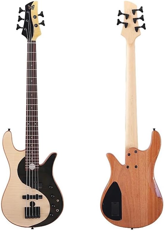 5-String Active Electric Bass Guitar, 43-Inch Full Size,Full Maple Neck, 24-Fret High Gloss Finish(M2 with fret)