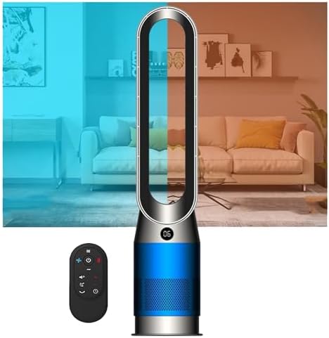 Warm and Cold Fan/Bladeless Fan/Home Heater/Floor Air Circulation Fan/Tower Fan,20 * 88cm,with Remote Control,3-Speed Warm Air,8-Speed Cool Air(Blue)