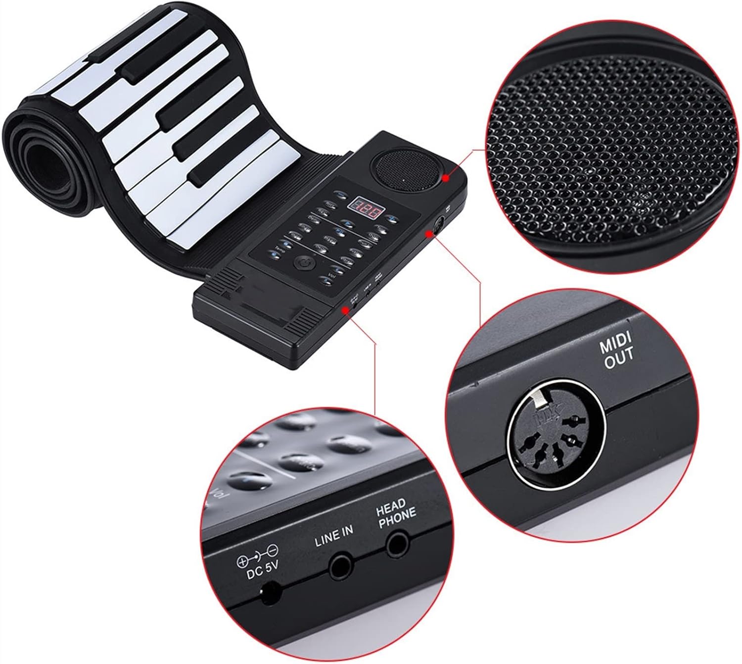 KESHUO Folding Piano Portable 61 Keys Flexible Roll Up Piano USB Electronic MIDI Keyboard Hand Rolled Musical Instrument