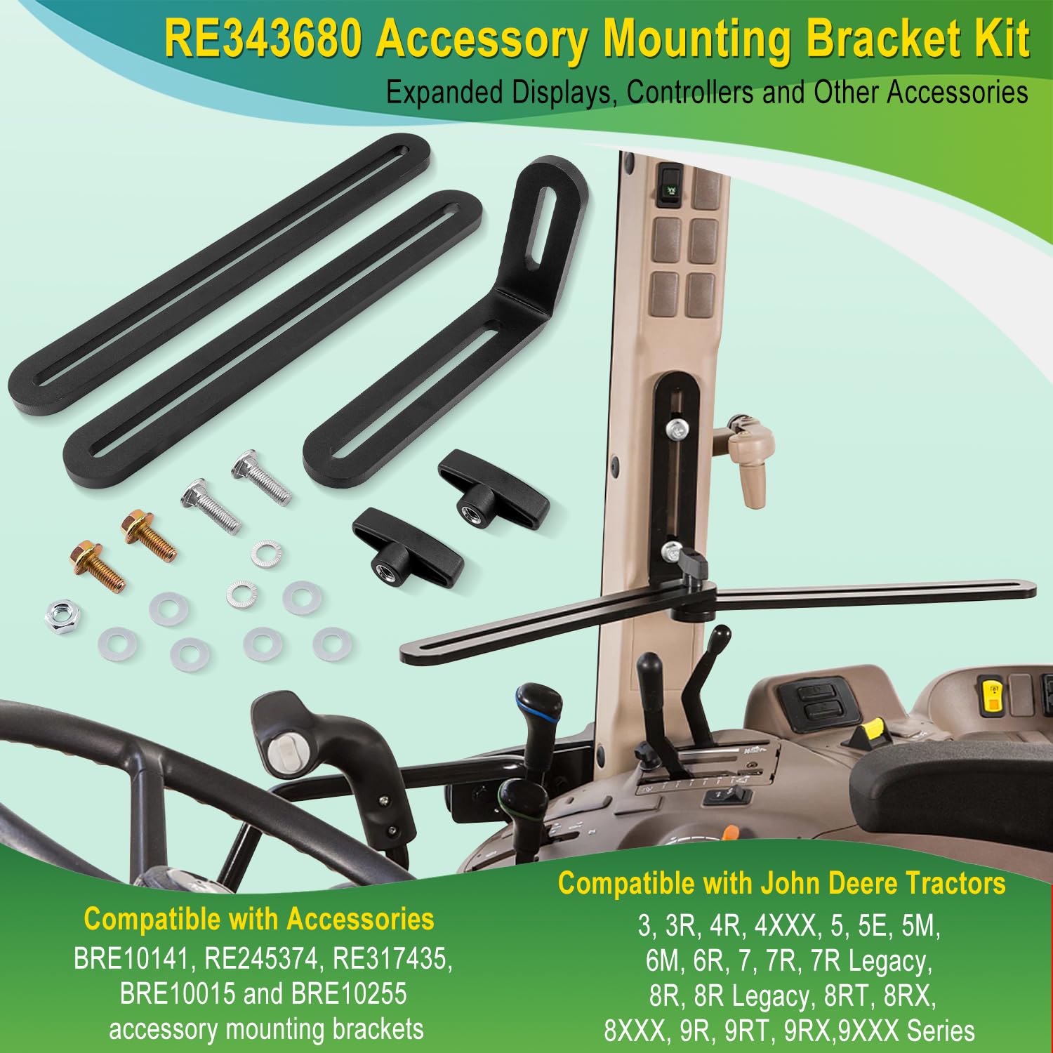 RE343680 Accessory Mounting Bracket Kit, Monitors Controls Mounting Bracket Kit Fits for Jo-hn D-eere Tractors 6R, 7R, 8R, 8RT, 8RX, 9R, 9RT, 9RX and Other Series