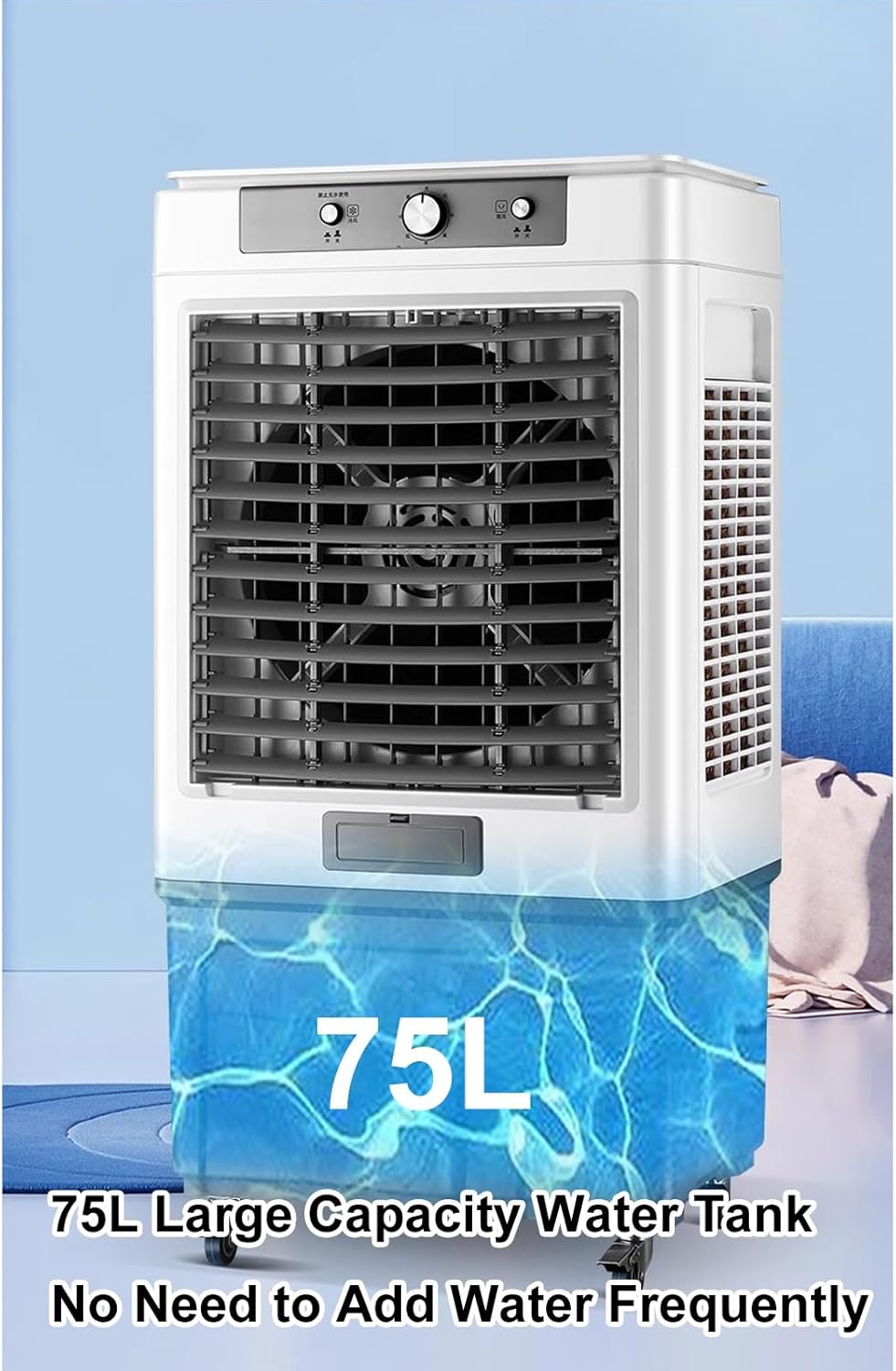 Swamp Cooler, Evaporative Air Cooler, 75L Large Capacity Water Tank, Outdoor Air Conditioner, 3 Speed, 5 Ice Boxes, for Indoor & Outdoor Garage, Patio, courtyard, factory Workshop