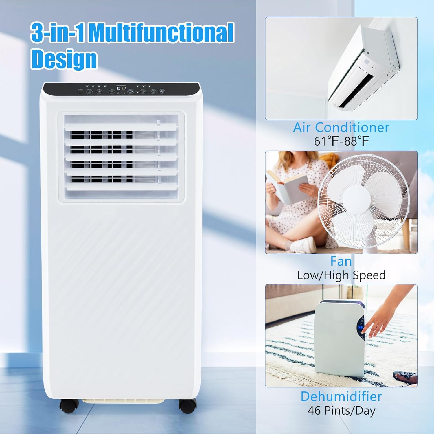 ARLIME Portable Air Conditioner, 8000 BTU 3 -in-1 Air Cooler, Dehumidifier & Fan w/LED Display, Remote Control, 24H Timer, Sleep Mode & Window Installation Kit, AC Unit Cools up to 250 Sq.Ft.
