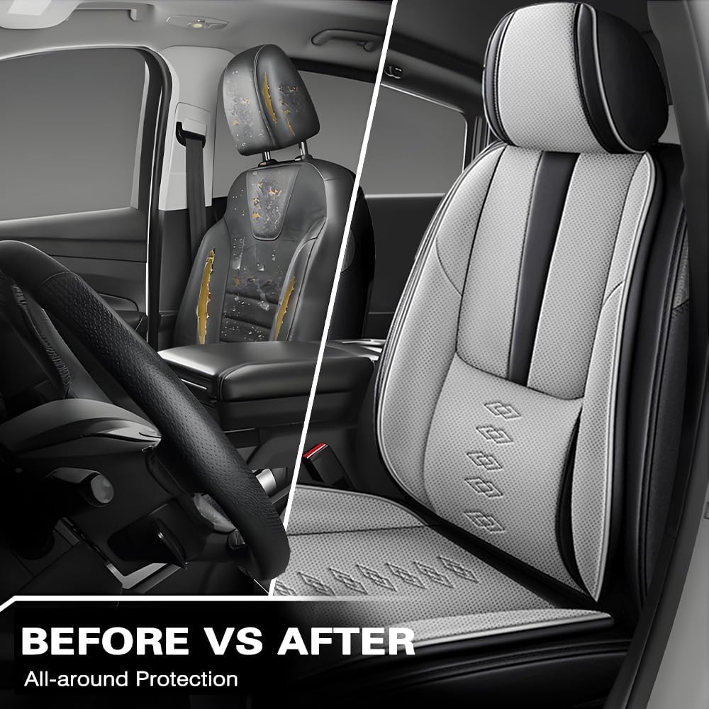 Full Set Seat Covers for Toyota Highlander 2001-2024,Leather Car Seat Covers,Interior Accessories Seat Covers,Waterproof Car Seat Protectors for Highlander(Black Gray,Deluxe)