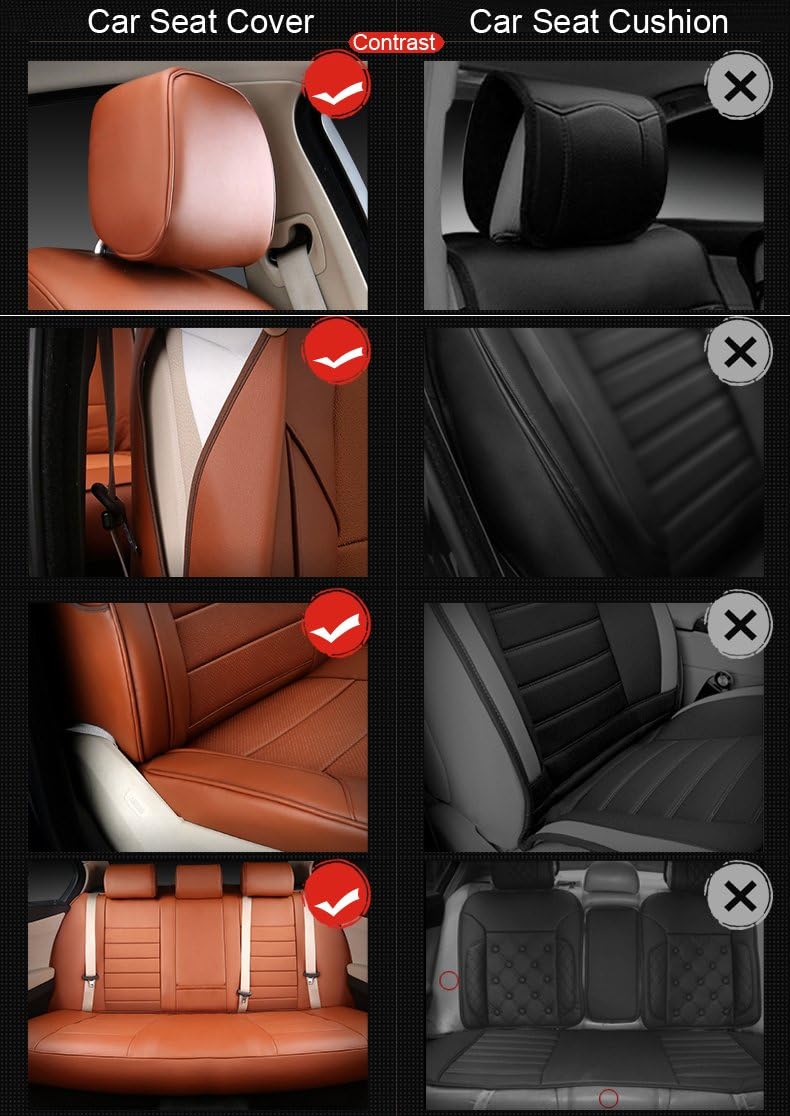 Genuine Leather & Leatherette Custom Fit Seat Cushions for Toyota Venza Seat Covers 2009 2010 2011 2012 2013 2014 2015 Seat Protectors Accessories 15PCS/Set (Black X Beige)