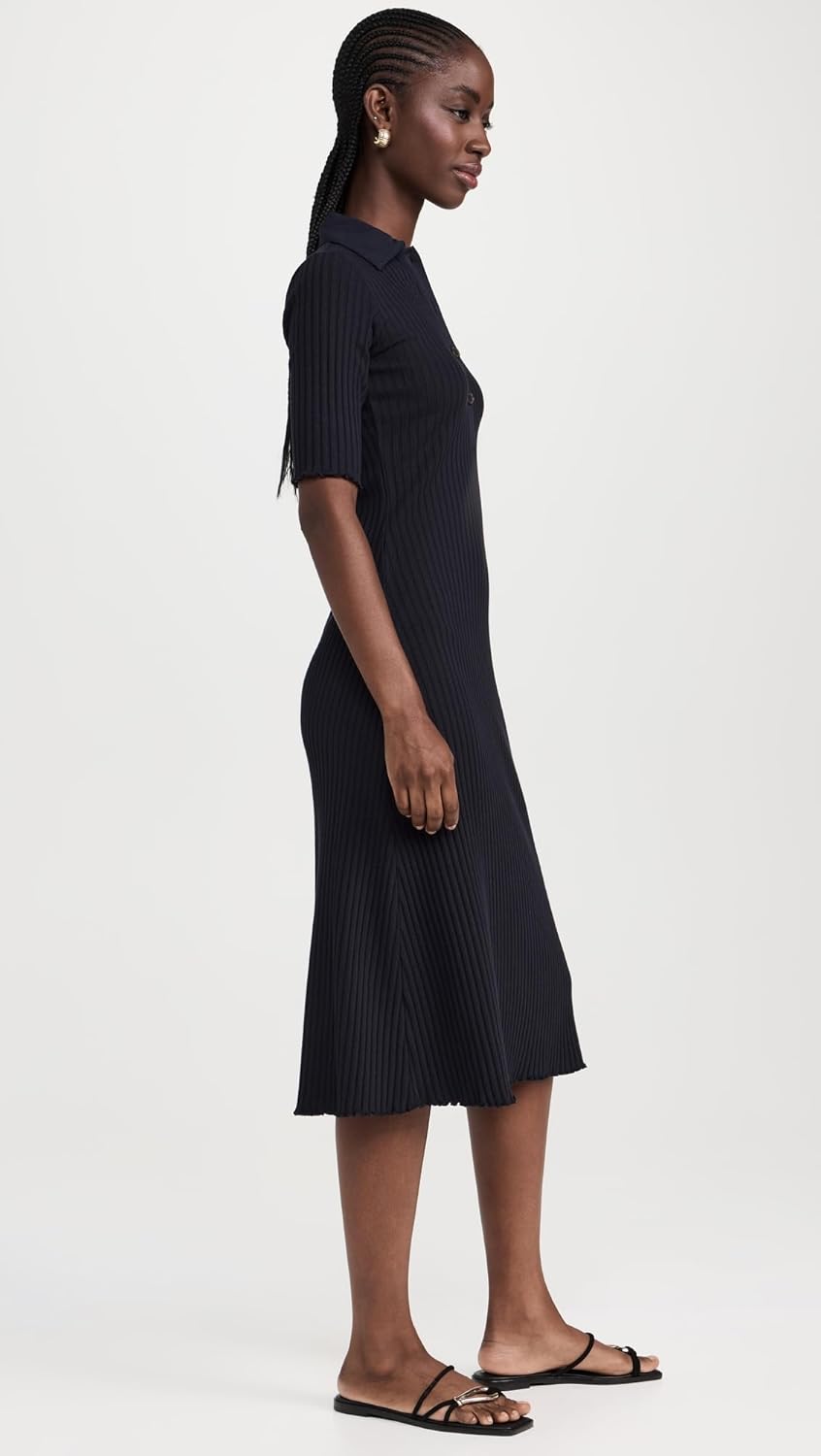 Vince Women's Rib Elbow Sleeve Polo Midi Dress