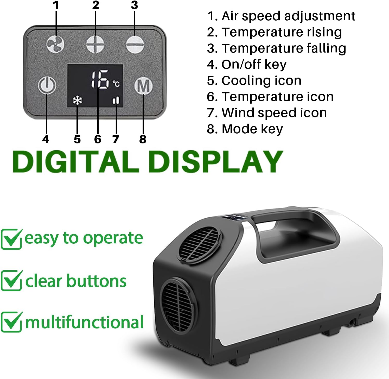 Treeligo Portable Camping Air Conditioners 2900BTU- dc Tent Air Conditioner 24V 700W |3 Wind Speeds|for Van Life, Camping Tent, Outdoor, Indoor