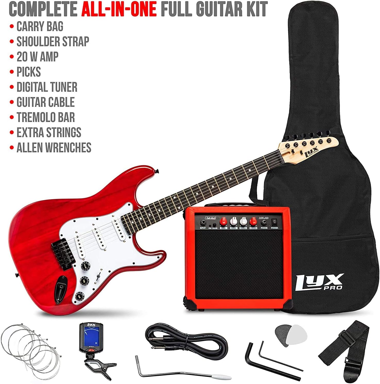 LyxPro Full Size Electric Guitar (Red) with 20w Amp Package with Presonus AudioBox 96 USB 2.0 Audio Interface Studio Bundle with Studio One Artist Software Pack
