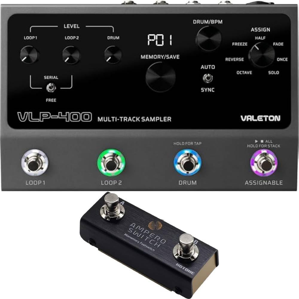 Valeton VLP-400 Multi-Track Sampler with 4 Footswitches - Two Full-Featured Loopers, Drum Machine and Hotone Dual Footswitch Pedal Momentary 2-Way Pedal Foot Switch Controller Ampero Switch bundle
