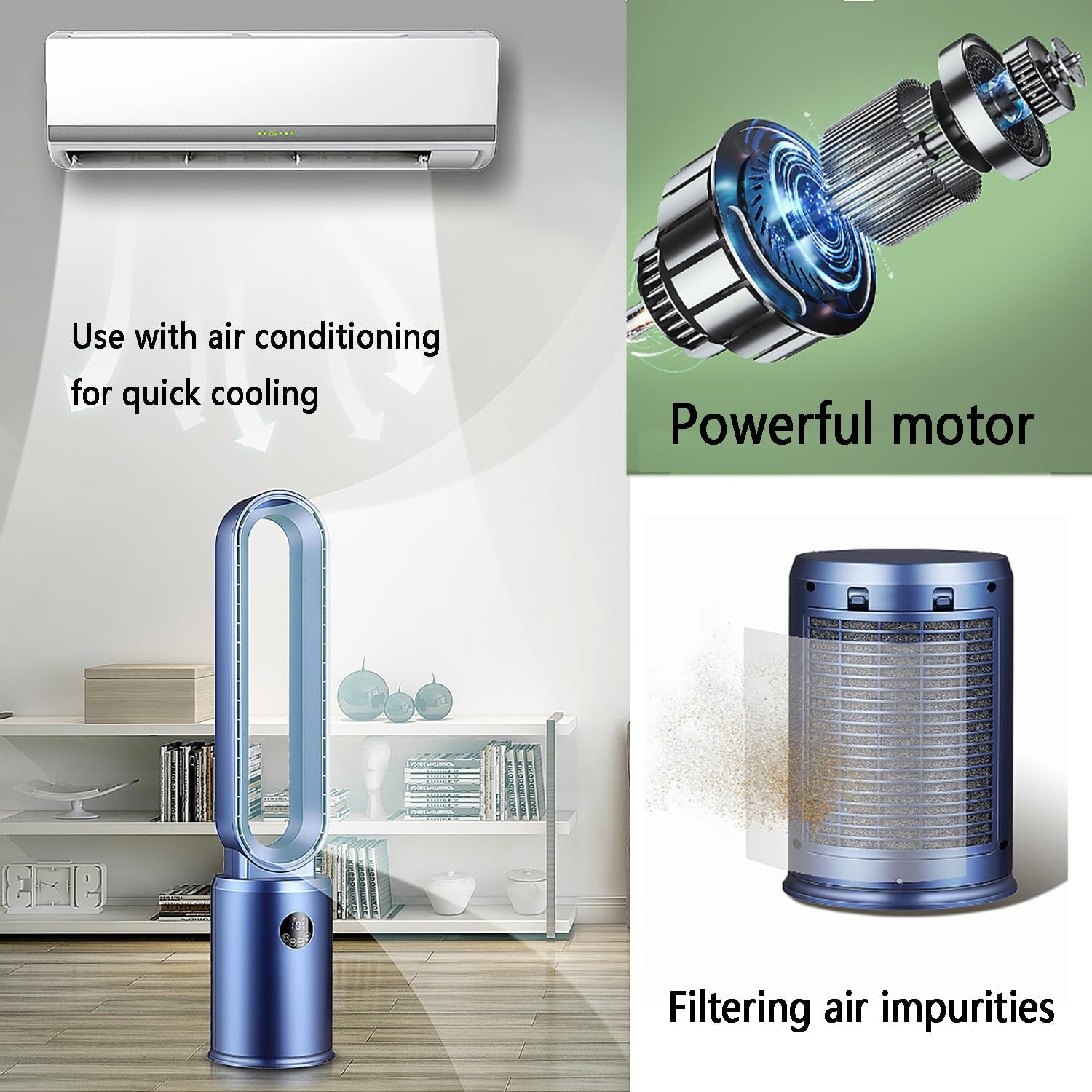 Bladeless Fan Electric Fan Home air Conditioning air Circulation Tower Fan Floor Fan Without Fan Blade Mute air Circulation Fan with Remote Control can be timed(Blue)