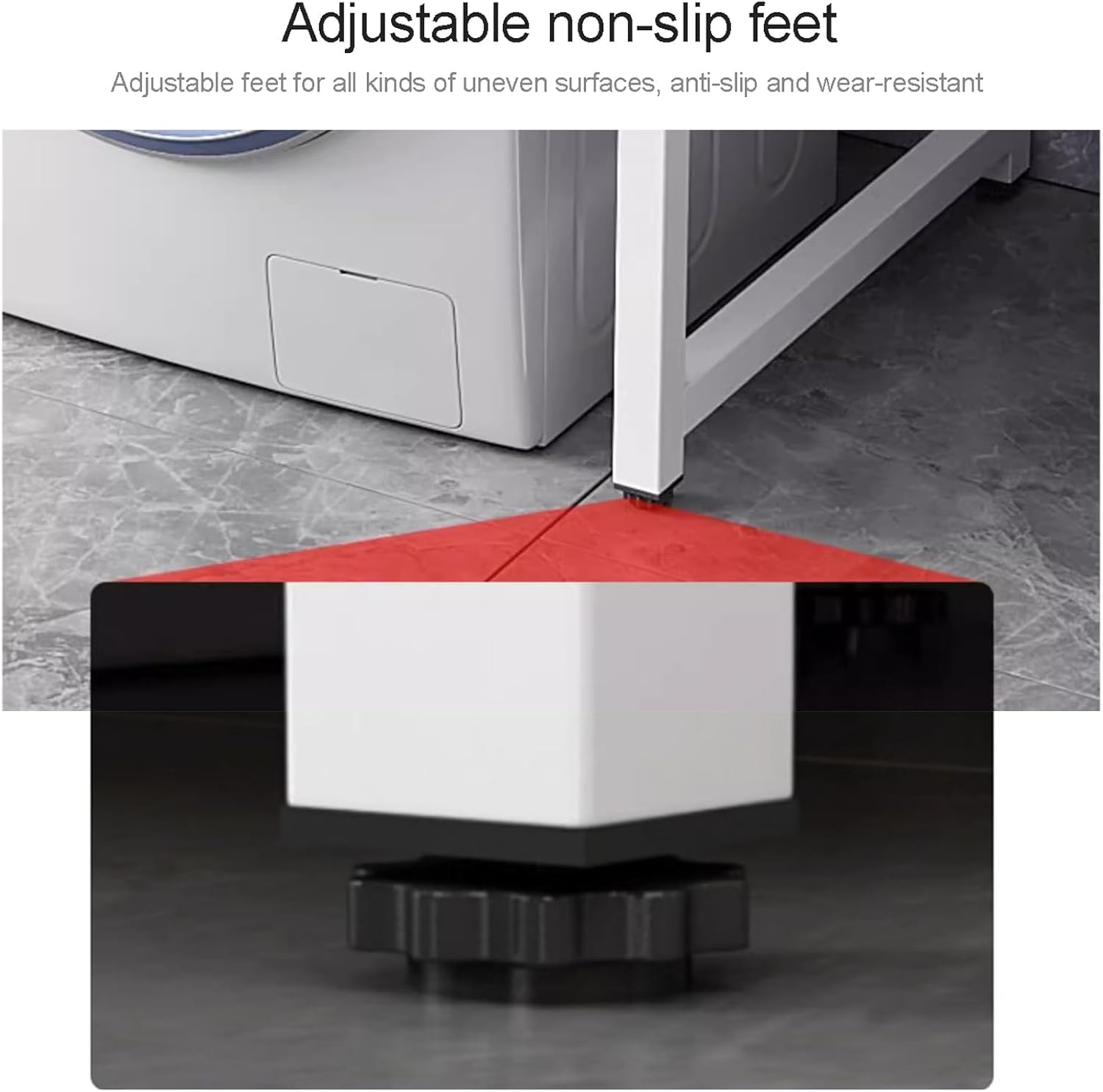 Adjustable Non Slip Feet Drum Washing Machine Storage Rack Freestanding Over Washing Machine Shelf with Space Saving Design Organiser Shelf for Small Kitchen Bathroom